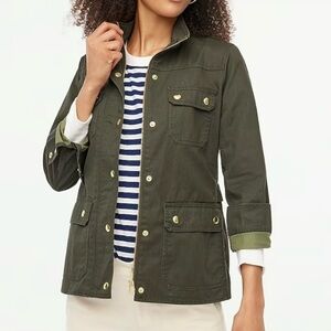 J. CREW Twill Field Jacket Olive Green Resin-Coated Military Utility Coat XL